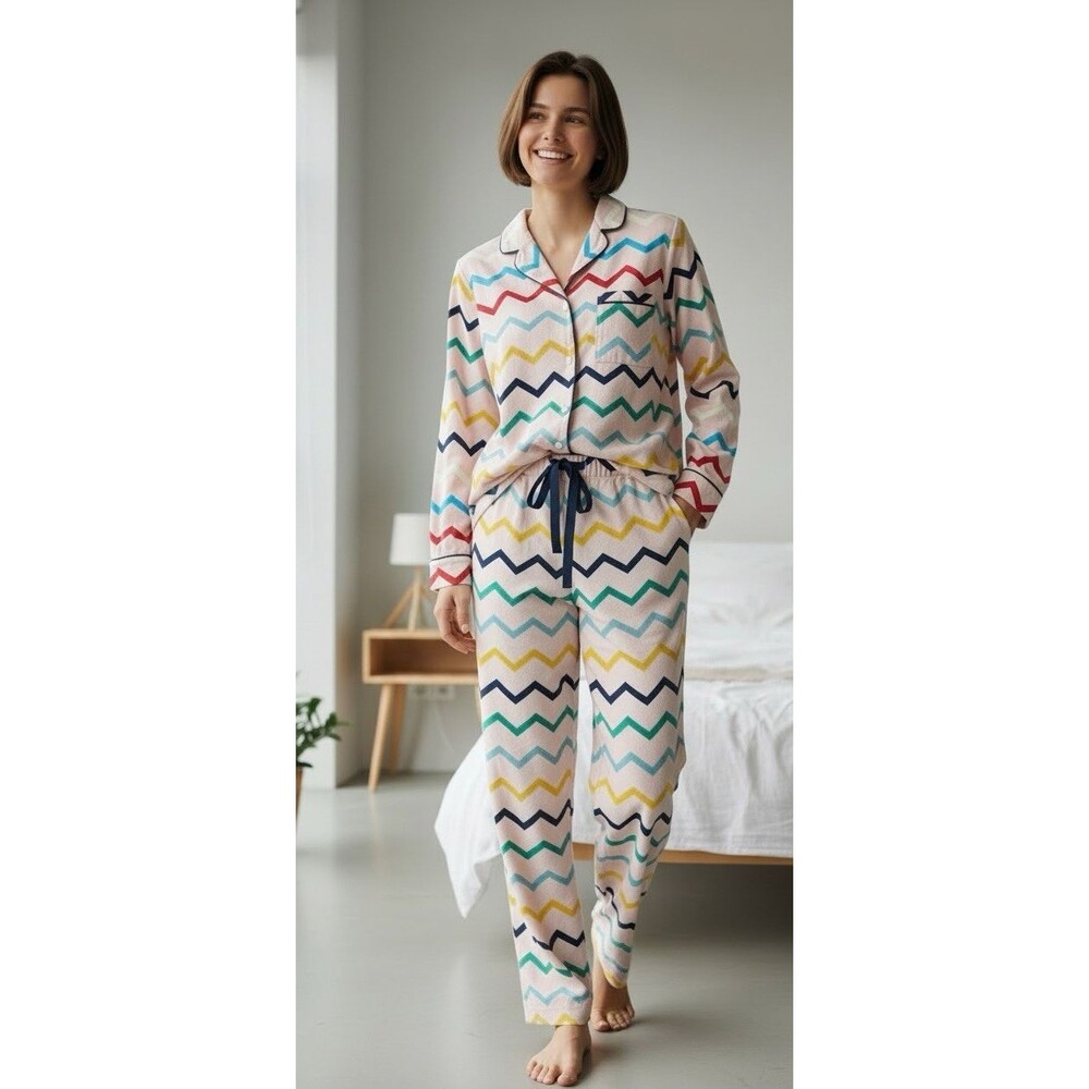 Boden NEW womens pajama set jacket & pants colorful chevron comfort  size 8